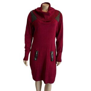 Allison Brittney Women's XL Burgundy Cowl Neck Long Sleeves Short Knit Dress